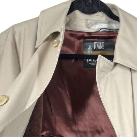 London Fog Towne Men’s Vintage Retro Classic Trench Coat Lined Tan Size 44R - Picture 8 of 12